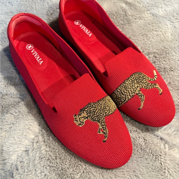 Vivaia Shoes - Vivaia Red Leopard Embroidered Women's Loafers